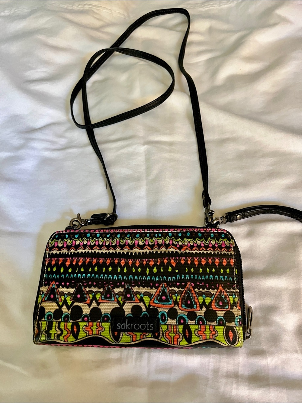 Sakroots Black Multicolor Pattern Crossbody Wallet